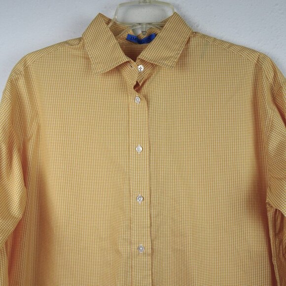 J.McLaughlin Finn Blouse Women's Size M Yellow Golden Check Cotton Preppy - Picture 3 of 9